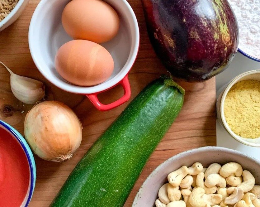 Dairy Free Eggplant Parmesan with Zucchini Noodles top view
