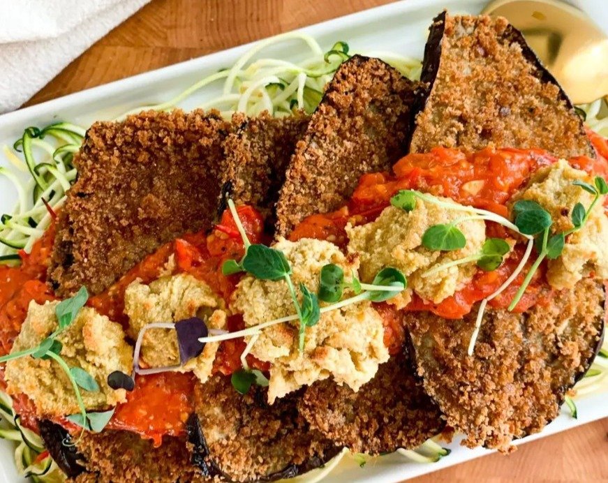 Dairy Free Eggplant Parmesan with Zucchini Noodles suggested serving