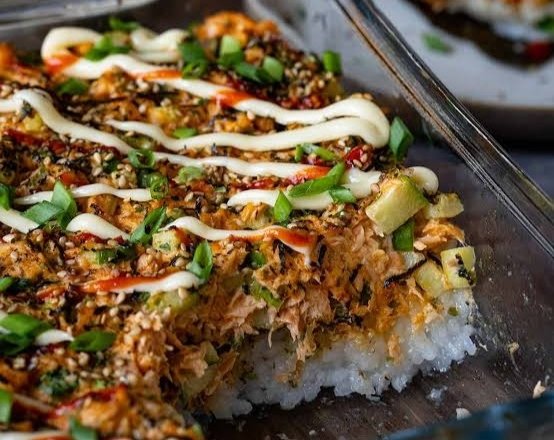 Easy Creamy Sushi Bake Recipe top view
