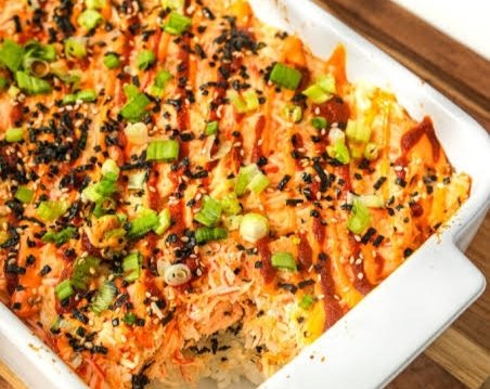 Easy Creamy Sushi Bake Recipe suggested serving