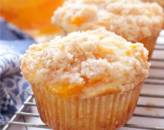 Easy Peach Muffins With Crumble Topping top view