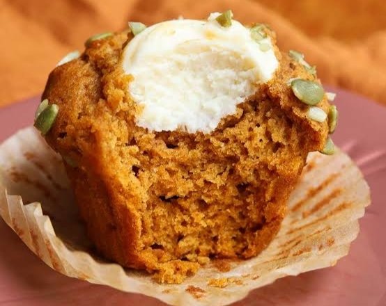 Easy Pumpkin Cream Cheese Muffins For Fall top view