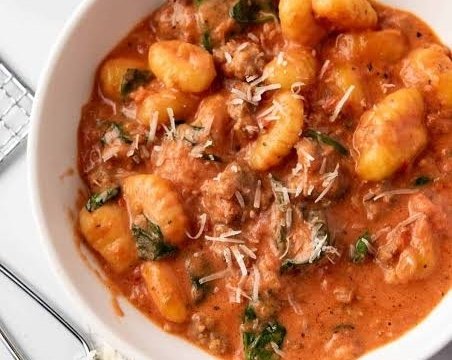 Easy Creamy Garlic Parmesan Sausage and Gnocchi top view