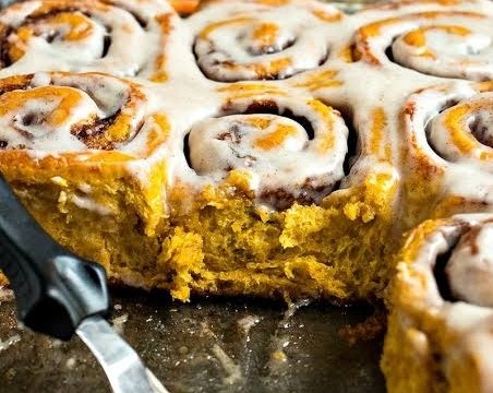 The Best Pumpkin Cinnamon Rolls For Fall Baking top view