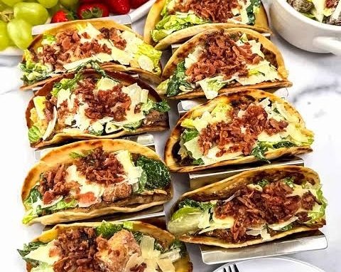 15 Minute Crispy Smash Chicken Caesar Tacos top view