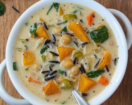 Cozy One Pot Butternut Squash and Wild Rice Soup top view