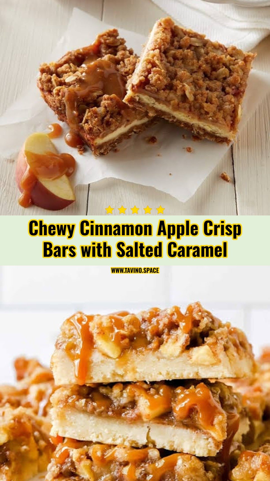 Easy Cinnamon Apple Crisp Bars with Salted Caramel