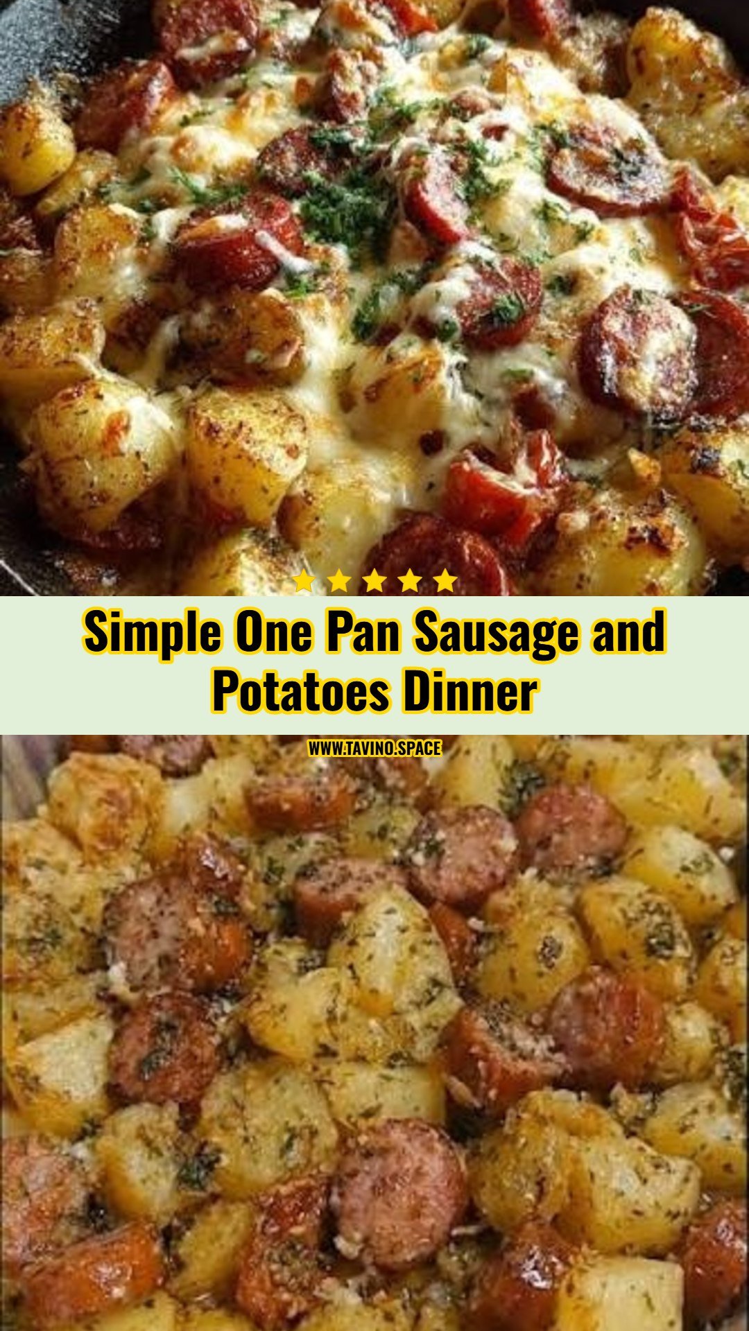 Easy One Pan Cheesy Garlic Butter Sausage and Potatoes