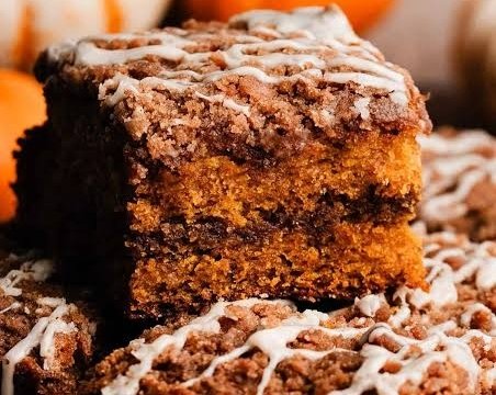 Easy Pumpkin Coffee Cake with Maple Pecan Streusel top view