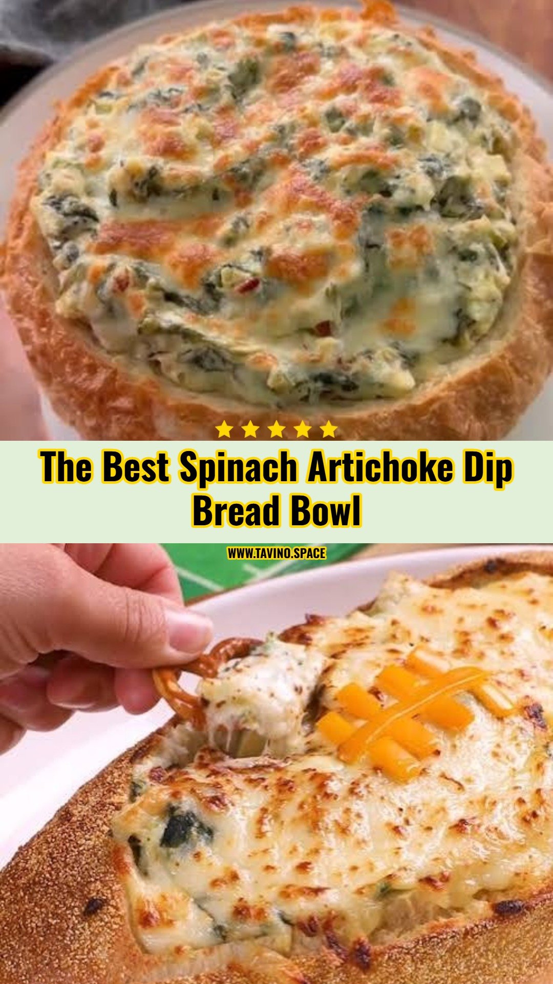 Ultimate Game Day Spinach Artichoke Dip Bread Bowl