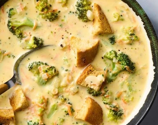 Viral 20 Minute Creamy Broccoli Cheddar Soup Secret top view